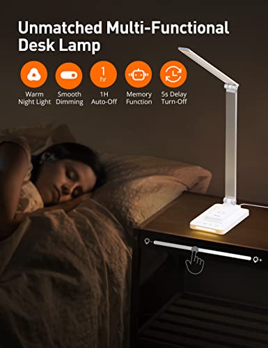 Sympa Led Desk Lamp With Wireless Charger, Night Light, Dimmable Table Lamp With Usb Charging Port, 5 Brightness & 5 Lighting Modes, 60 Min Timer, Memory Function For Home Dorm Office Reading #TOP2