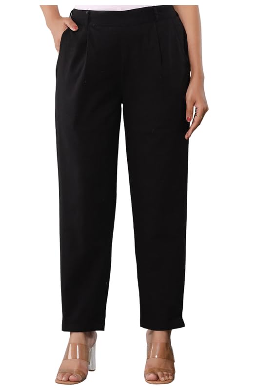 Women’s Cotton Mid Rise Trousers Pant | Ankle Length Regular Fit Formal Pants with Belt Loops and Side Pockets | Office Wear and Casual Daily Trousers for Women and Girls-image-18