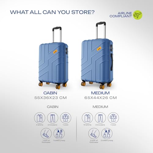 Image of Safari Cabin Stratos 8 Wheels Set of 2 (+ Medium) Trolley Bags, Hard Case Polycarbonate, 360º Wheeling Luggage for Men & Women, Travel Bag Suitcase for Travel, Trolley Bags for Travel, Steel Blue