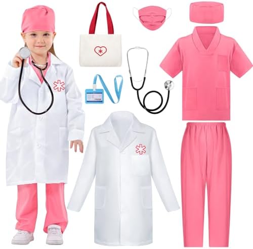 Doctor Costume for Kids 3 4 5, Toddler Medical Dress up Clothes with Real Stethoscope & Carry Bag