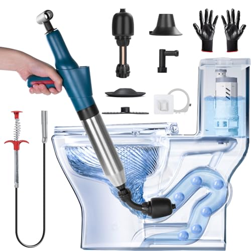 Image of Toilet Plunger Drain Clog Remover Set,High Pressure Drain Unclogger - Air Plunger with Real -Time Barometer,for Toilets, Bathroom Floor, Kitchen Clogged, Drain Sinks and Plumbing Clogs