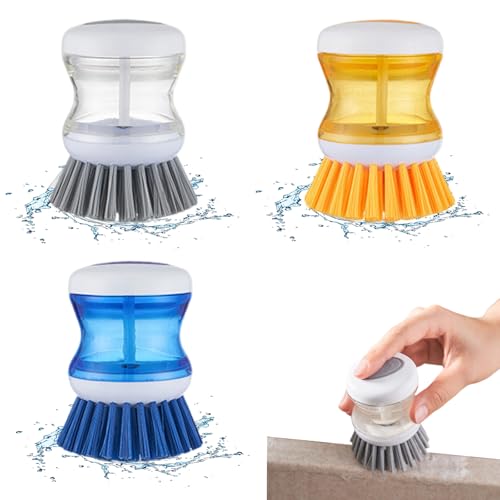 3 Pcs Washing Up Brush, Washing Up Brushes for Kitchen, Dish Washings Brush, Soap Dispensing Dish Brushes for Dishes Pot Pan Sink Cleaning