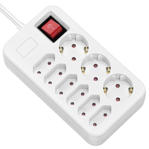 ROLINE Prise Multiple 9X avec Interrupteur 3 m de câble - 3X Contact de Protection + 6X Prises Euro, 230V / 10A, emplacements tournés à 45°, sécurité Enfant, Interrupteur éclairé, multiprise Blanche