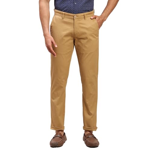 Image of Parx Men Low Rise Tapered Fit Solid Pattern Cotton Spandex Blend Flat Front Casual Trouser