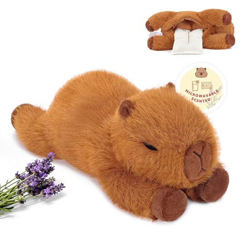 shownicer Wärmekissen Stofftier Capybara herausnehmbare Leinsamen Lavendelfüllung 35cm 580g Mikrowellen-Erwärmbarer Wärme-Kuscheltier Capybara Plüschtier für Erwachsene Kinder (Geschenkbox Verpackung)