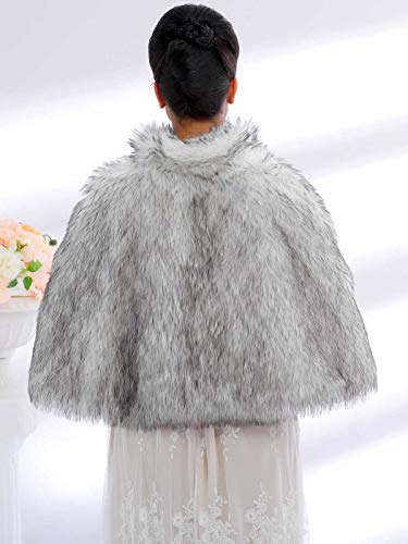 Aukmla Faux Fur Wrap Bridal Stole Wedding Fur Shrug Winter Cape with Rhinestones Brooch2