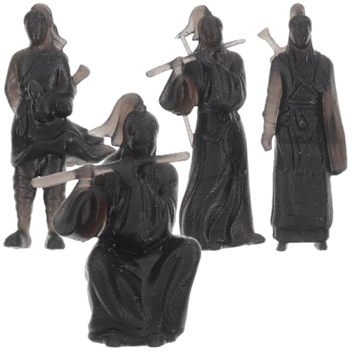 Lurrose 4 pièces Figurines Miniatures Ancien Guerrier Chinois Décor Micro Paysage pour Bonsaï Jardin Miniature Figures Résine Ornements Bureau et Terrariums