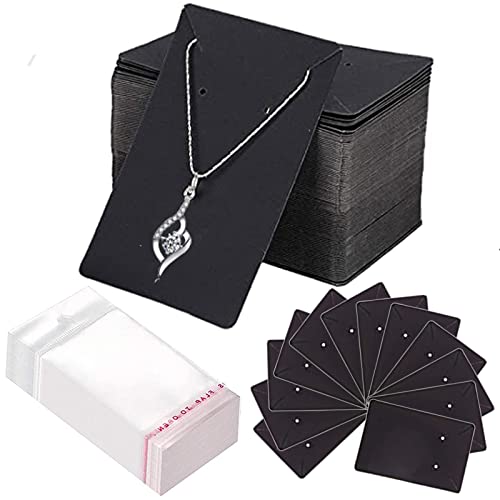 Mikqky 200 Stüke Ohrring Display Karten Schmuck Display, Kraftpapier Schmuck Display, Jewelry Display Cards, mit 200 Selbstklebende Beutel, für Verpackung Display Schmuck Ohrringe Halsketten Cover