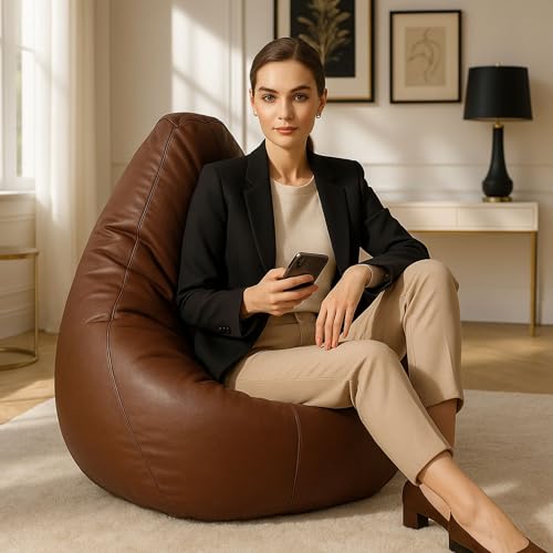 Image of ComfyBean Bag with Beans Filled XXXL Bean Bag Comfy Originals, True Size - Official : Blissful Bounce Range (Color : Brown)