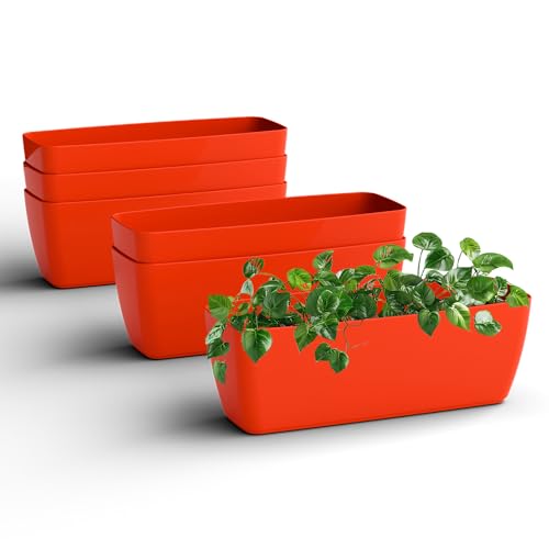 Image of YUCCABE ITALIA SHERA CABI Tray 16 INCH Plastic Flower Tray Pot Unbreakable Rectangular Planter Suitable for Home Garden Seedling Indoor and Outdoor (Red, Pack of 6)
