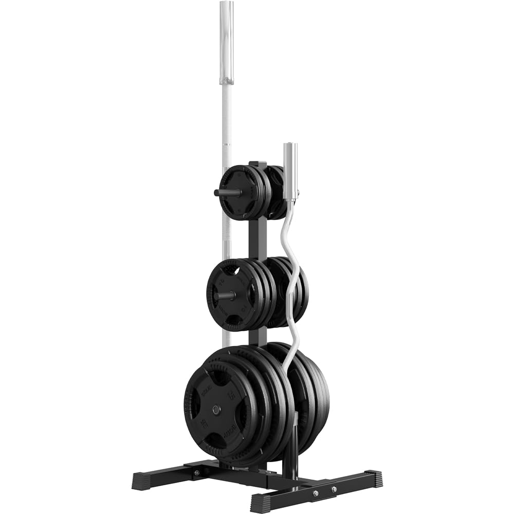 Yaheetech Soportes para Discos de Pesas Estándar Capacidad de 400 kg | Para Discos de 2,8 cm de Diámetro y Barras Estándar o Barras Olímpicos, Color Negro