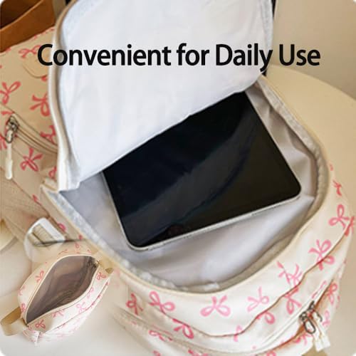 Bow Backpack 3pcs Set Coquette Nylon Backpack for Travel Daily Use, Cute Kawaii Backpack Set (pink)4