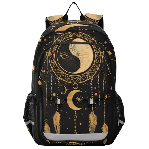 Yin-yang Dreamcatcher Sun Moon Stars Backpack School Backpack with Reflective Stripes, Lightweight Laptop Backpack Students Book Bag