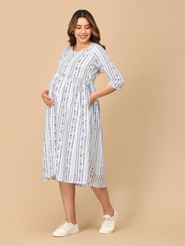Image of The Mom Store Maternity and Nursing Sleeveless Dress for Women | Casual Dress | Pre and Post Pregnancy Wear | Printed Stylish Dress for New Mom | Trendy Dresses for Women's