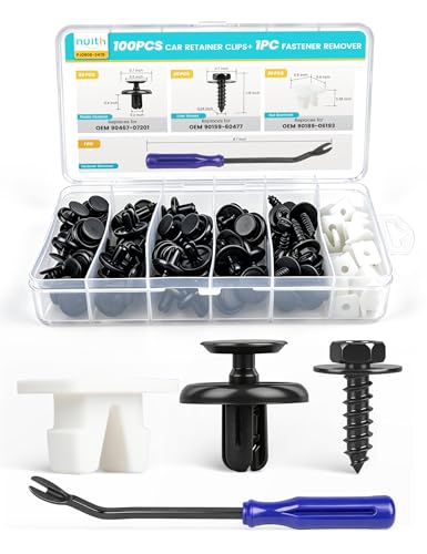 Image of NuIth 101PCS Engine Under Cover Fender Retainer Clips W /Fastener Remover Compatible for Toyota & Lexus, 90467-07201 Push Pin Rivets & 90189-06193 Bumper Nut Grommet & 90159-60477 Liner Screw Bolt