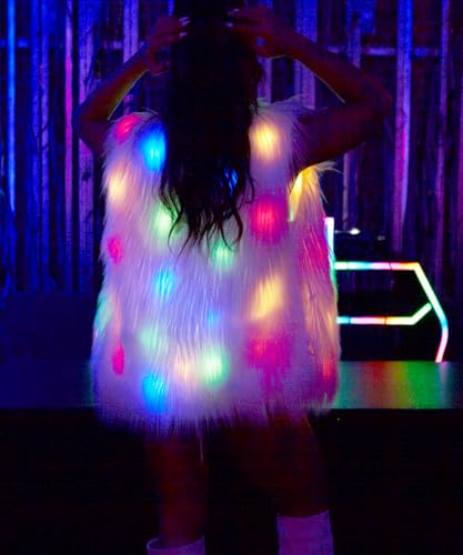 Womens LED Light Faux Fur Jacket Gilets Luminous Rave Stage Show Vest Halloween Xmas Dress Up Fancy dress3