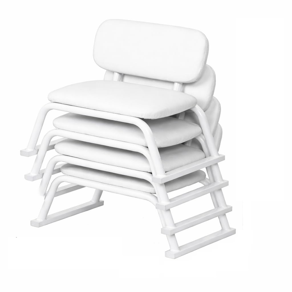 OGFC 582191 Low Height Prayer Stool Stackable with backrest, Floor Chair, Floor seat for Home, Low Chair, Praying Stool - White rexine(Pack of 2) 1