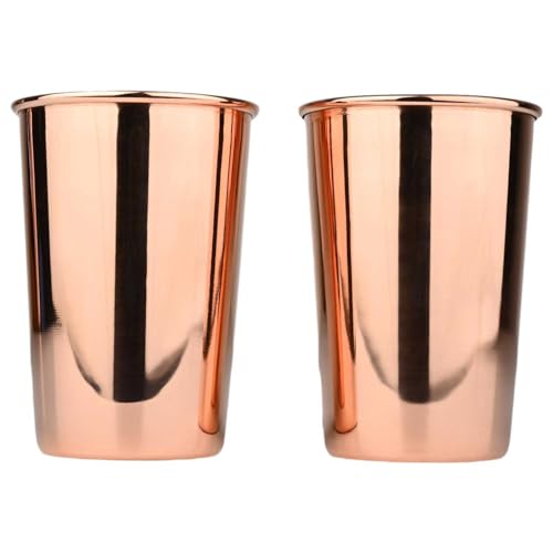 ANCIENTIMPEX Juego de 2 vasos de cobre puro, vasos de agua ayurvédicos de 300 ml, vasos hechos a mano que aumentan la salud para digestión e inmunidad, ideales para el hogar y la oficina