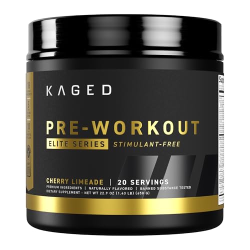 Kaged Pre Workout Elite Stim Free Powder | Cherry Limeade | Pre-Workout with Creatine, Beta Alanine, L-Citrulline, BCAAs | Caffeine Free | Pre Supplements for Men & Women | 20 Servings