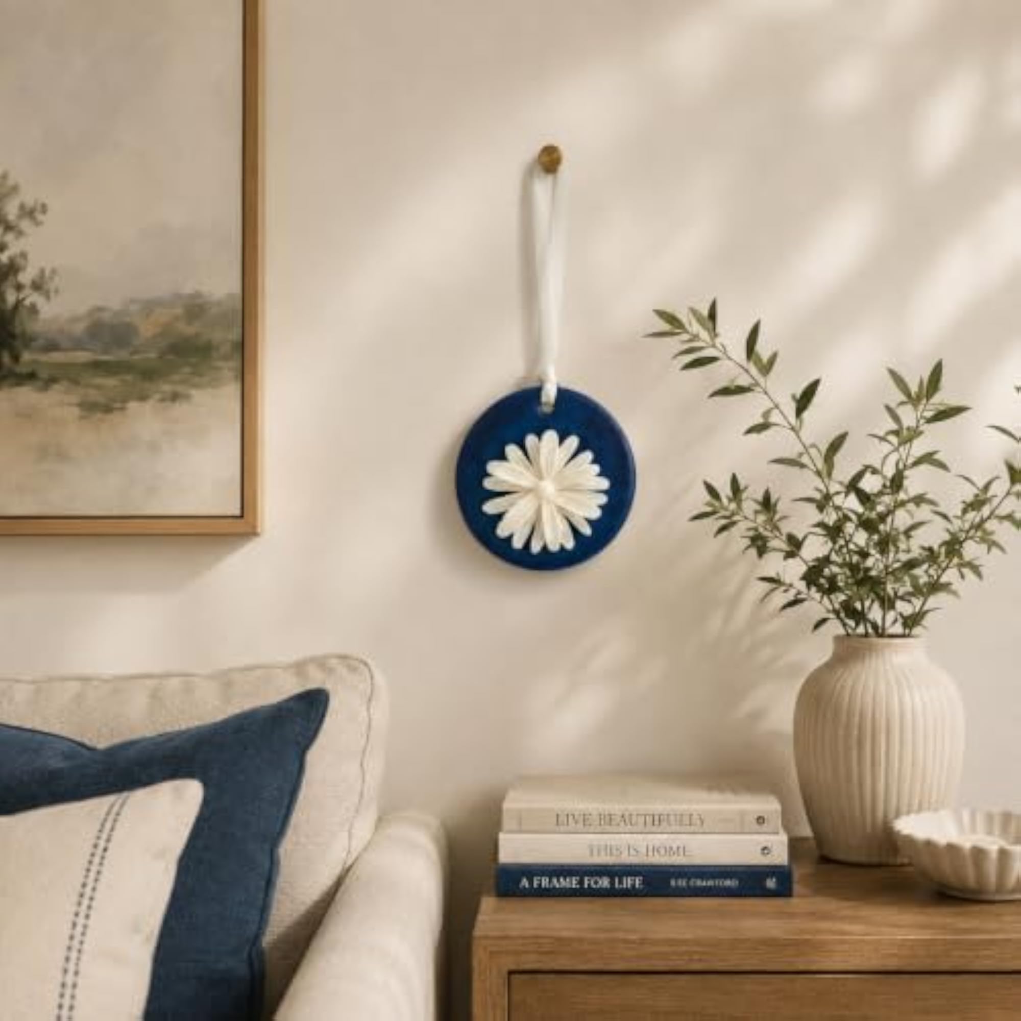 Decorative Flower Candle for Home Decor, Blue Round