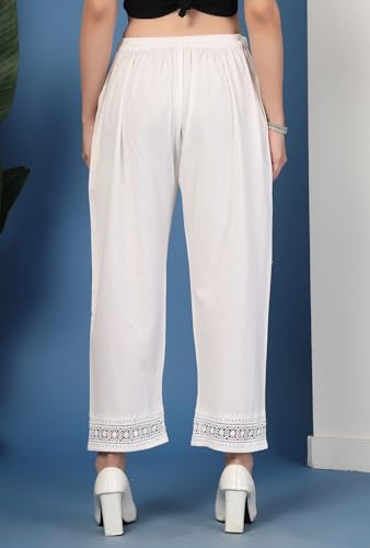 Image of Pistaa's Women's Pure Cotton Regular Hem Design Solid Palazzos