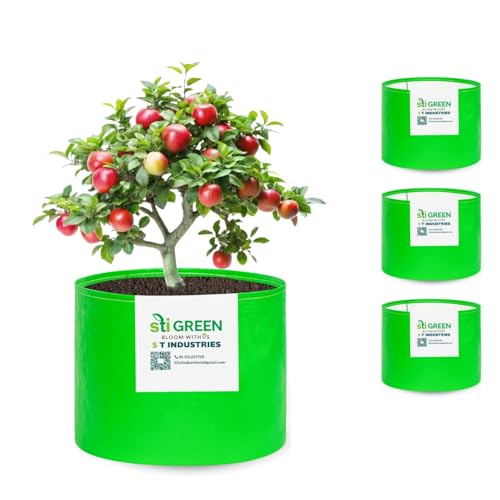 Image of HDPE Grow Bags for Plants 18X24 Inch (Pack of 4) | 260 GSM Heavy Duty UV-Protected Round Green Colour Plant Bags for Terrace and Vegetable Gardening | Strong & Reusable|