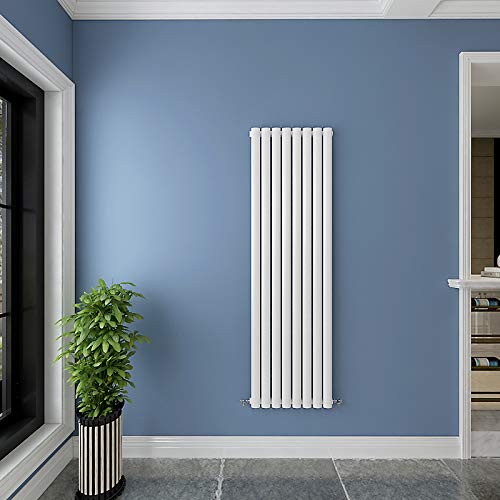 Acezanble∣White Radiators Single Oval Column Panel Vertical 1600mm Tall Radiator Centre Heating for Bathroom Kitchen Living Room Small Large Average