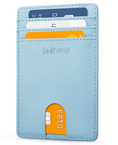 Image of Buffway Mens Slim Wallet, Minimalist Thin Front Pocket Leather Credit Card Holder with RFID Blocking for Work Travel | Minimalist