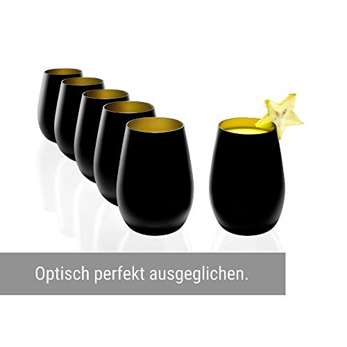 Stölzle Lausitz Wassergläser Elements metallic Schwarz/Gold 6er-Set 465 ml – Allroundgläser für Wasser, Saft & Cocktails – Hochwertige Trinkgläser aus Kristallglas – Spülmaschinengeeignet & stoßfest