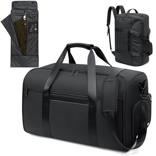 GARPROVM Bolsa de Viaje Convertible 4 en 1, con Compartimento Separado para Traje y Zapatos, Impermeable. Equipaje de Mano, Mochila o Bolsa de Fin de Semana para Hombres y Mujeres (Negro)