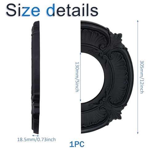 Image of INCREWAY 1Pack Split Lighting PU Ceiling 3D Modeling Ceiling Cover Plate Ceiling Fan Medallion Home 12 Inch OD x 5.3 Inch ID (Black)