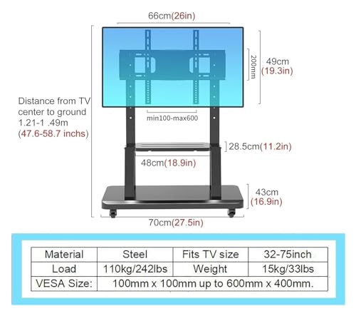 Soporte móvil para TV con ruedas para TV de 32 a 75 pulgadas miniatura 2