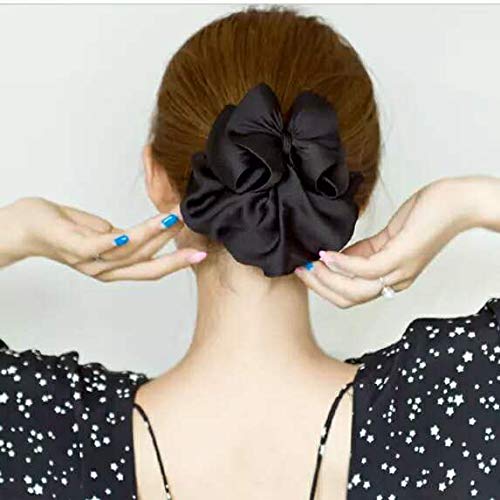 Women Hair Clip, Professional Hair Bun Cover, Barrettes Net Snood Hairnet 3D Bow Bow-Knot Decor Hair Clip Hairnet，Black #TOP3