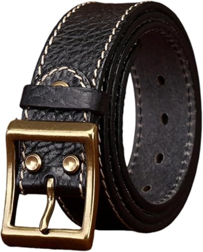 Sress Belts Classic Belt Embossed Stitching Belts 5mm Thicken Gold Square Buckle Belt for Men Soft Casual Belts