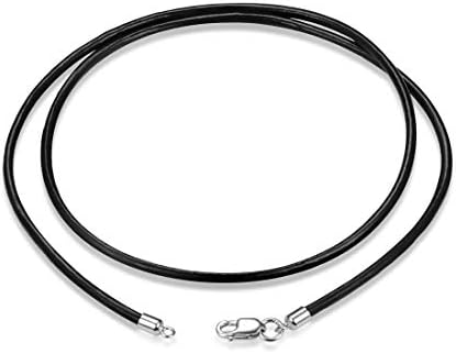 GOXO Black Waterproof Braided Leather Necklace Wax Rope Chain for Women Men,Durable Sterling Silver Buckle, 2mm Width 16 to 24 Inch Cord Made in USA