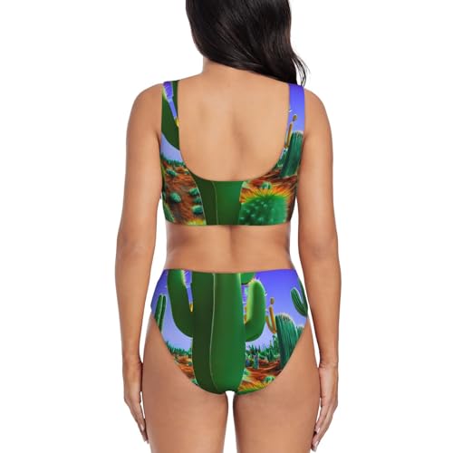 Bikini 2 pièces imprimé cactus désert gainant pour femme