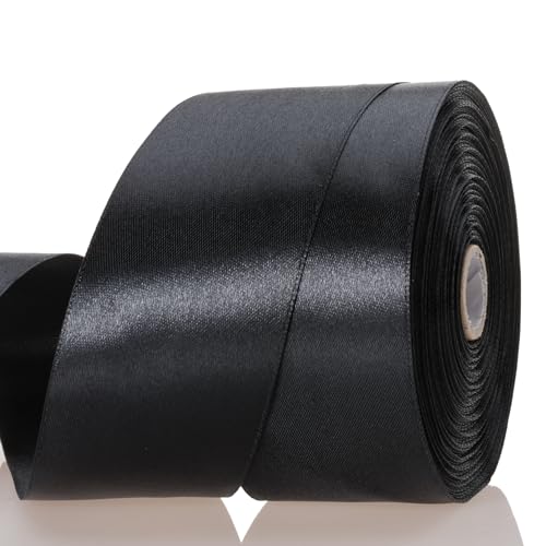 YASEO 2 Inch Black Solid Satin Ribbon for Gift Wrapping 50 Yards