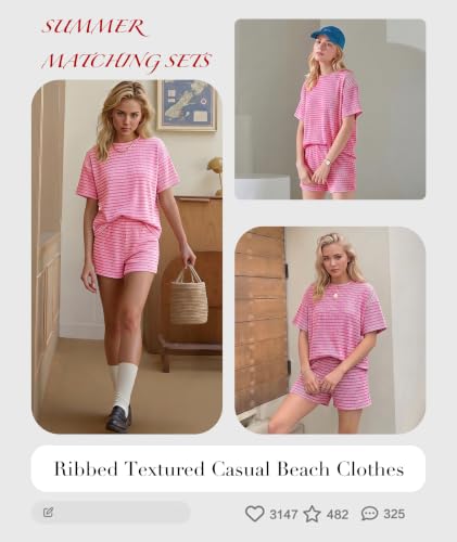 Image of MARZXIN Women 2 Piece Shorts Set 2026 Casual Summer Cruise Outfits Ribbed Loose Short Sleeve Pocket Matching Lounge Sets