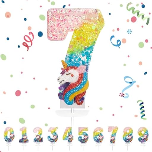 Velas Cumpleaños Números 7,3D Unicornio Arco iris Vela,Vela de Número 7 de Pastel Decoración,Aniversarios,Baby Shower de Cumpleaños | Ya disponible en tu tienda friki favorita! En mundofriki.es!