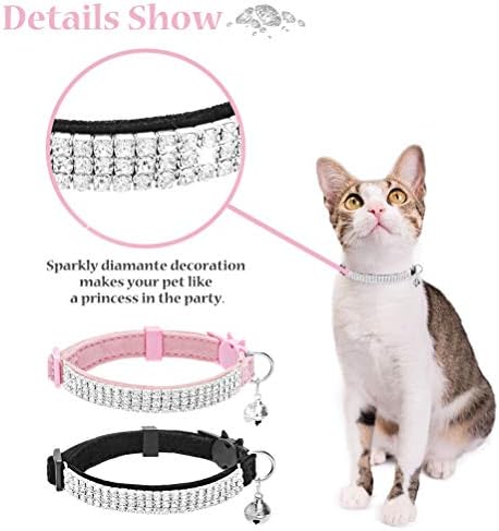 EXPAWLORER Cat Collar Breakaway with Bells - 2 Pack Rhinestones Bling Diamante Collars - Soft Velvet Safe Adjustable Shing Collar for Cats and Small Dogs