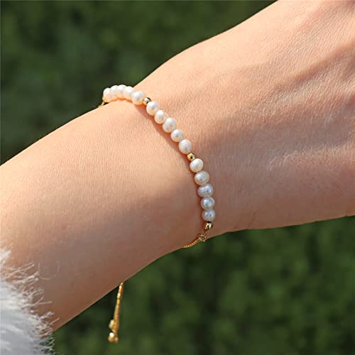 Dainty Pearl Chain Bracelets 14K Gold Bracelet for Women Adjustable Baroque Culture Jewelry Gifts for Mother Wife2