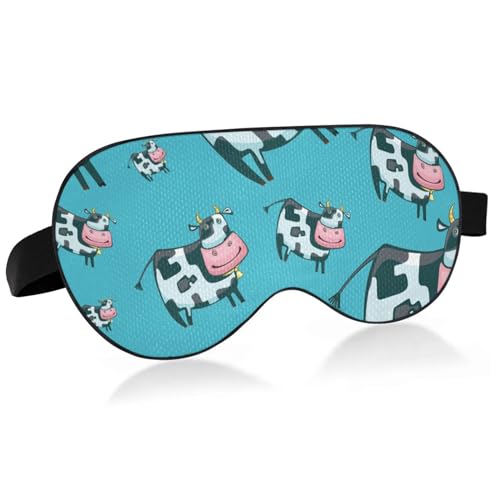 Doterii Cute Friendly Cow Animal Pattern Blue Eye Mask for Sleeping Adjustable Sleep Masks Blindfold for Plane Travel Nap