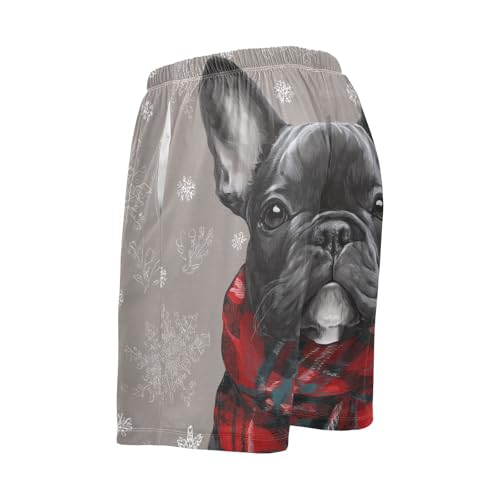 Winter French Bulldog Pajama Bottom Shorts for Men Soft Casual Sleep Lounge Shorts with Pockets S-XXL3