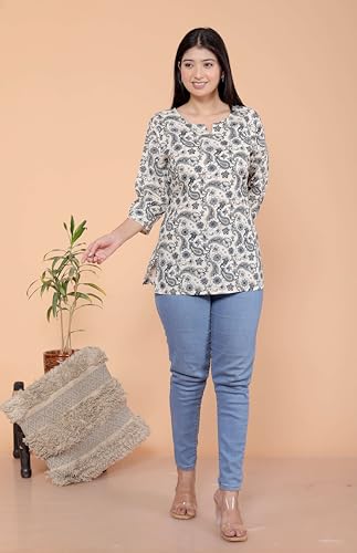 Image of Malikcraft Women's Rayon Printed Short Kurti Stylish Kurta for Women Trendy Short Kurta for Daily & Office Wear PR1
