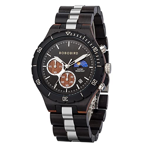 Montre à Quartz pour Homme BOBO BIRD en Bois de Santal Rouge et Alliage avec Chronographe