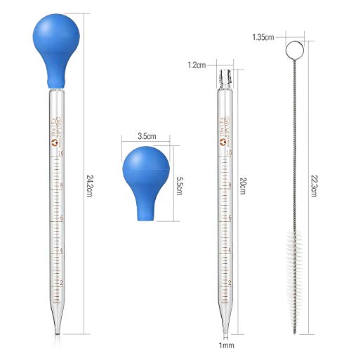 Image of 4Pcs Glass Graduated Dropper Pipette for Liquid Essential Oil, 10ml Lab Dropper Pipettes Transfer with Rubber Cap and 2Pcs Cleaning Brush (Pack of 3)
