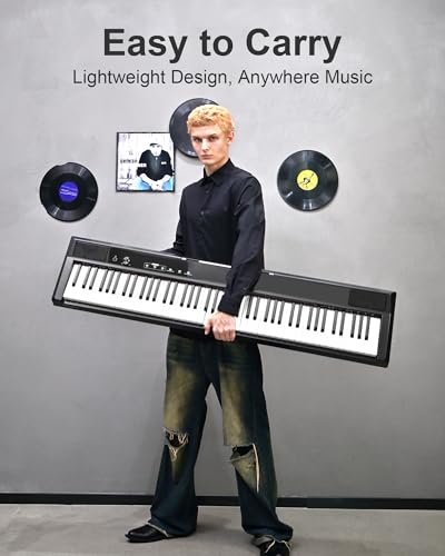 Image of S-200 Beginner Keyboard Piano - 88 Key Full-Size Weighted Digital Piano, Portable Electric Piano with Sustain Pedal, Power Supply, Dual Headphone Jack, USB-MIDI, and MP3 Player,Black