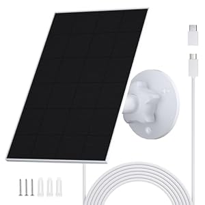 Zonnepaneel voor Bewakingscamera, 2,5W Zonnepaneel voor DC 5V Batterij voor Buitencamera, Deurbel en Buitenverlichting, Micro USB & Type C Inbegrepen, 3m Kabel, Waterdicht IP65