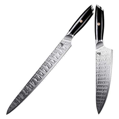 Tuo Chef Knife - 8 Inch&Slicing Knife 12 Inch Made Of Aus-8 Japanese Stainless Steel, Pro Kitchen Knife&Carving Knife With Ergonomic G10 Handle, Falcon S Series With Gift Box #TOP14