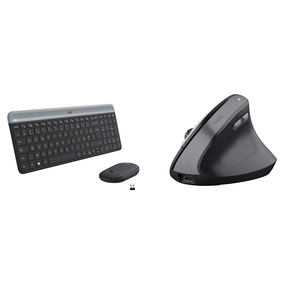 Logitech MK470 Combo Clavier & Trust Yuno Souris Ergonomique sans Fil,